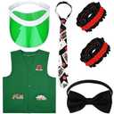 Kavoc 6 Pcs Casino Dealer Costume Set Dealing Visor Hat Vest Bowtie Armband Poker Necktie for Adults Las Vegas Game Night Party
