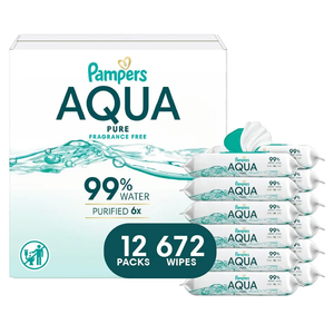 Pampers Baby Wipes Aqua Pure, 99% water-based wipes, Hypoallergenic and Unscented Baby Wipes, 672 Wipes Total (12 Flip-Top Packs)