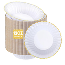 50 Pack Plastic Soup Bowls with Gold Rim, 12oz Disposable Dessert Soup Bowls with Wavy Edge for Birthday, Party, Wedding, Dinners, Catering and Everyday Use