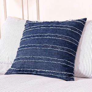 ELEGANT LIFE HOME 100% Cotton Washed Denim Decorative Throw Pillow Covers Pack of 2 Dark Blue Cushion Covers Set Soft Square Appliqued Pillow Case Shell for Car Sofa Bedroom (18'' x 18'', 2 PCS)