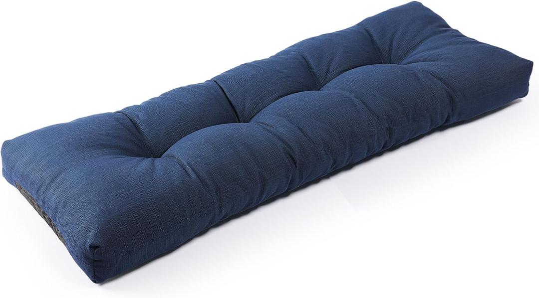 SUNROX LokGrip Non Slip Tufted Memory Foam Bench Cushion, FadeShield Water Resistant Durable Thicken Outdoor/Indoor Bench Seat Pads 59x16x4 inch, Navy