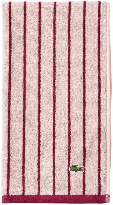 Lacoste Centre Mark Towel  100% Soft Cotton Jacquard Stripe Design, Lightweight, Absorbent & Durable, Quick Drying, Pink, 16"x30" Hand Towel