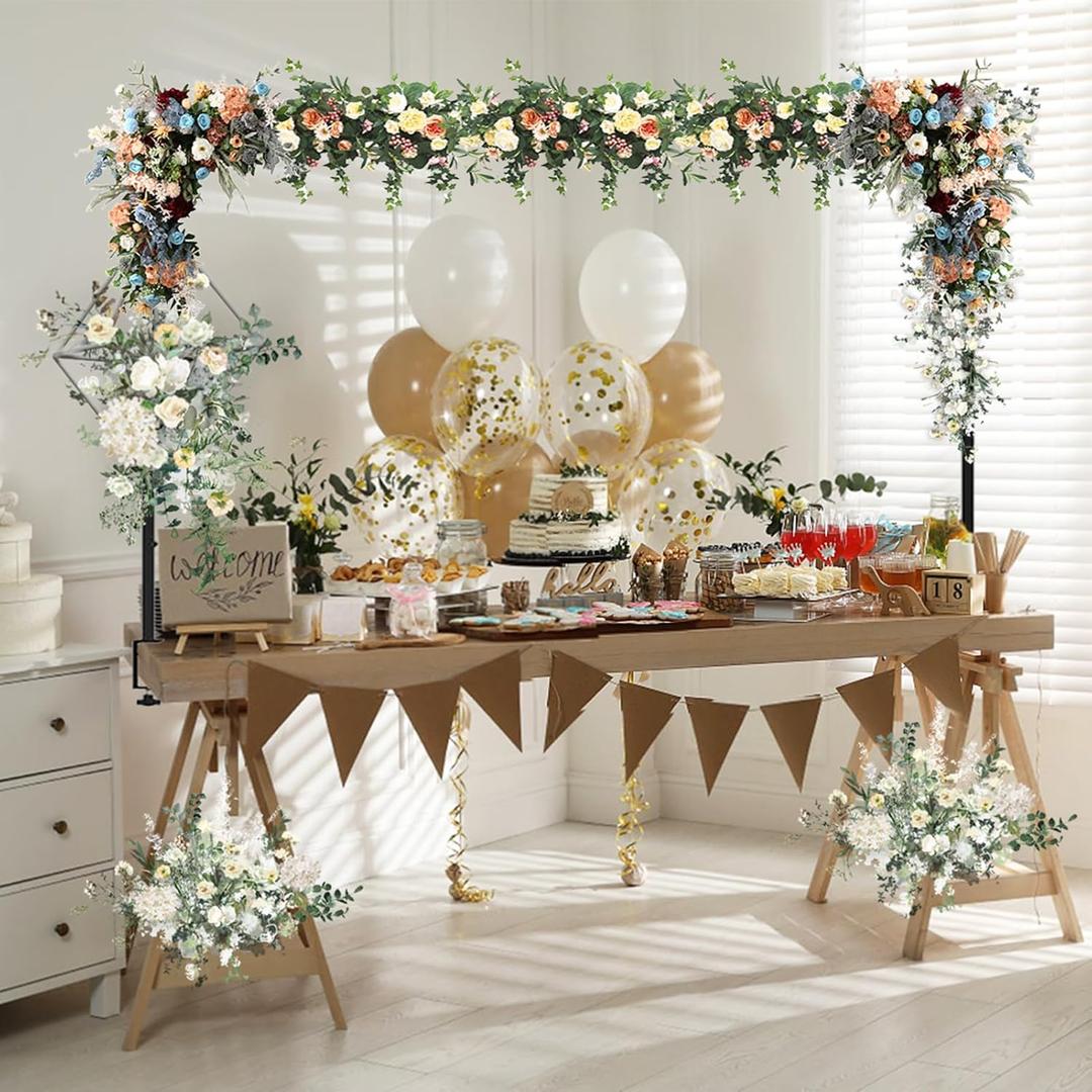 Over The Table Rod Stand with Clamps, Adjustable Table Arch 28"-98" Length, 13"-42" Tall, Table Balloon Arch Stand for Father's Day, Wedding, Birthday, Halloween, Craft, Party Decoration, Black