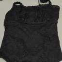 Saslax Women's Sexy Square Neck Lace Sleeveless Bodysuit Tank Tops Double Lined Thong Body Suit Going Out Outfits Black S