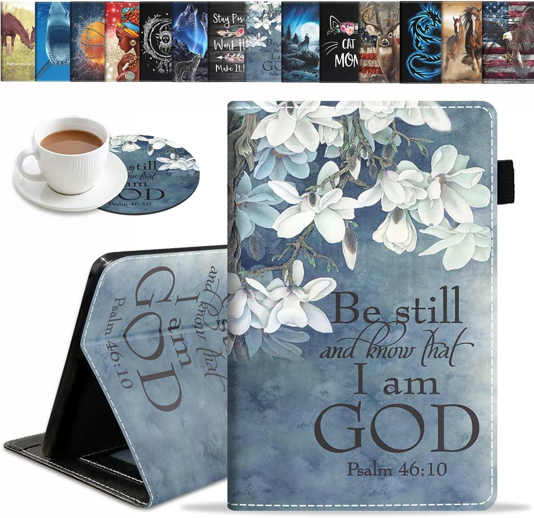 Case for Amazon Fire HD 10 Tablet 10.1 inch (9th/7th Generation, 2019/2017 Release) - Slim Lightweight PU Leather Stand Cover with Auto Wake/Sleep, Christian Quotes Bible Verse Psalm 46:10