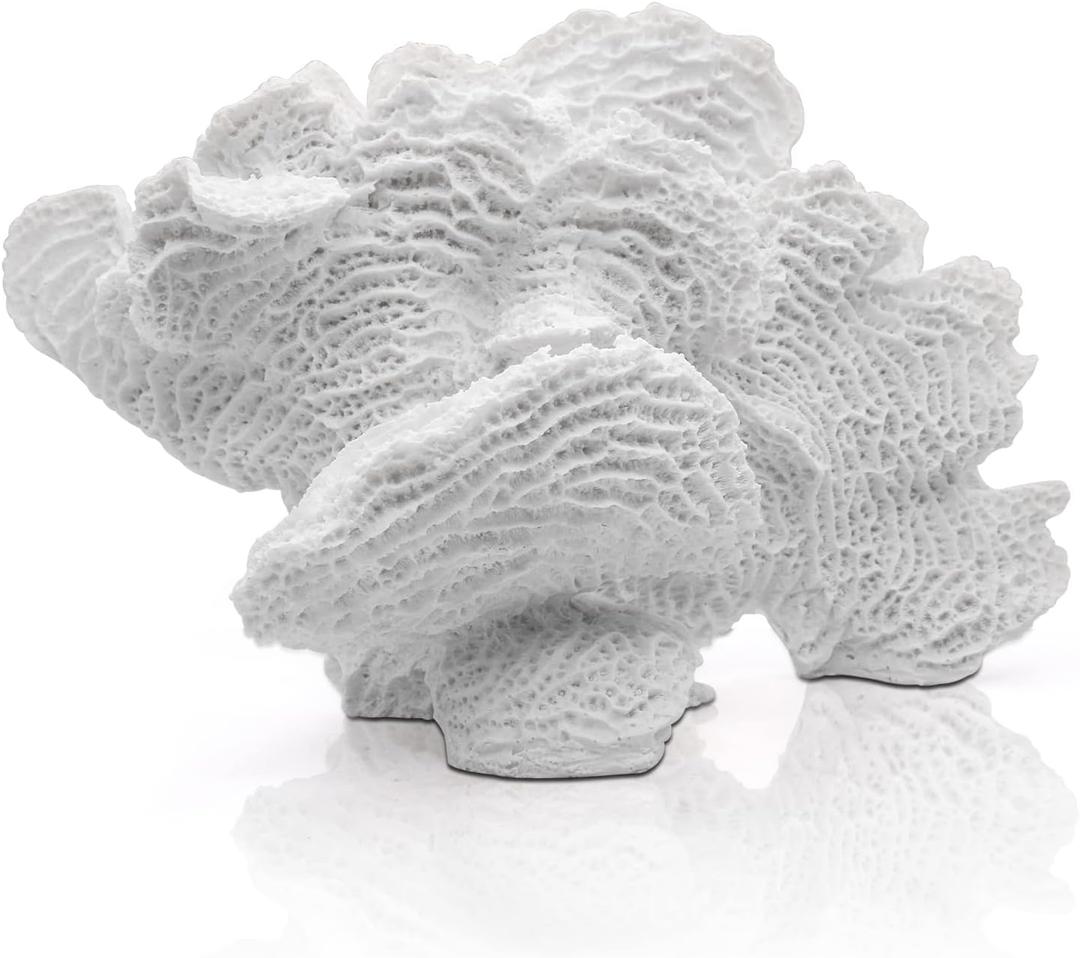 White Coral Statue - Faux Coral Decor Resin Sea Reef Sculpture Tabletop Decoration for Home and Coastal Living