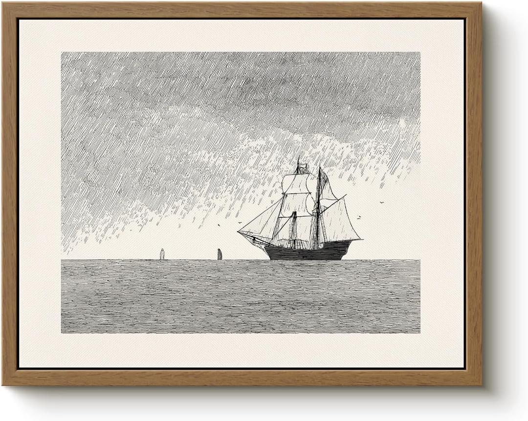 Bzstyleart Framed Vintage Wall Art, Abstract Canvas Large Wall Art Framed, Vintage Pictures Landscape Artwork Living Room, Home Decor Aesthetic Gifts for Friends or Family - Misty Water, 36 x 24 Inch