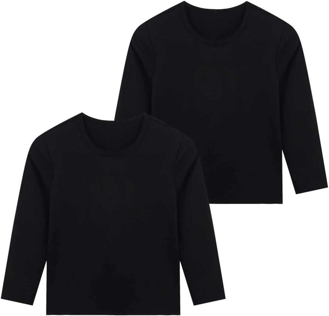 2 Pack Cotton Long Sleeve Tee Shirts Basic Crewneck T-Shirts for Boys/Girls/Toddlers Long-Sleeve T-Shirts, 5-6Y (Black)