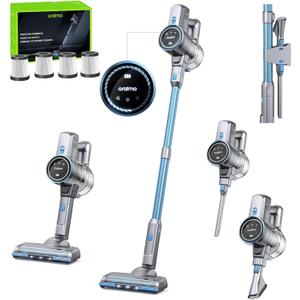 Oraimo Cordless Vacuum Cleaner, 45 Mins Max Runtime, Stick Vacuum 270W/ 24Kpa, LED Display with Battery Indicator, 3 Power Suction, Self-Standing, Anti-entangle Floor Brush (Grey)