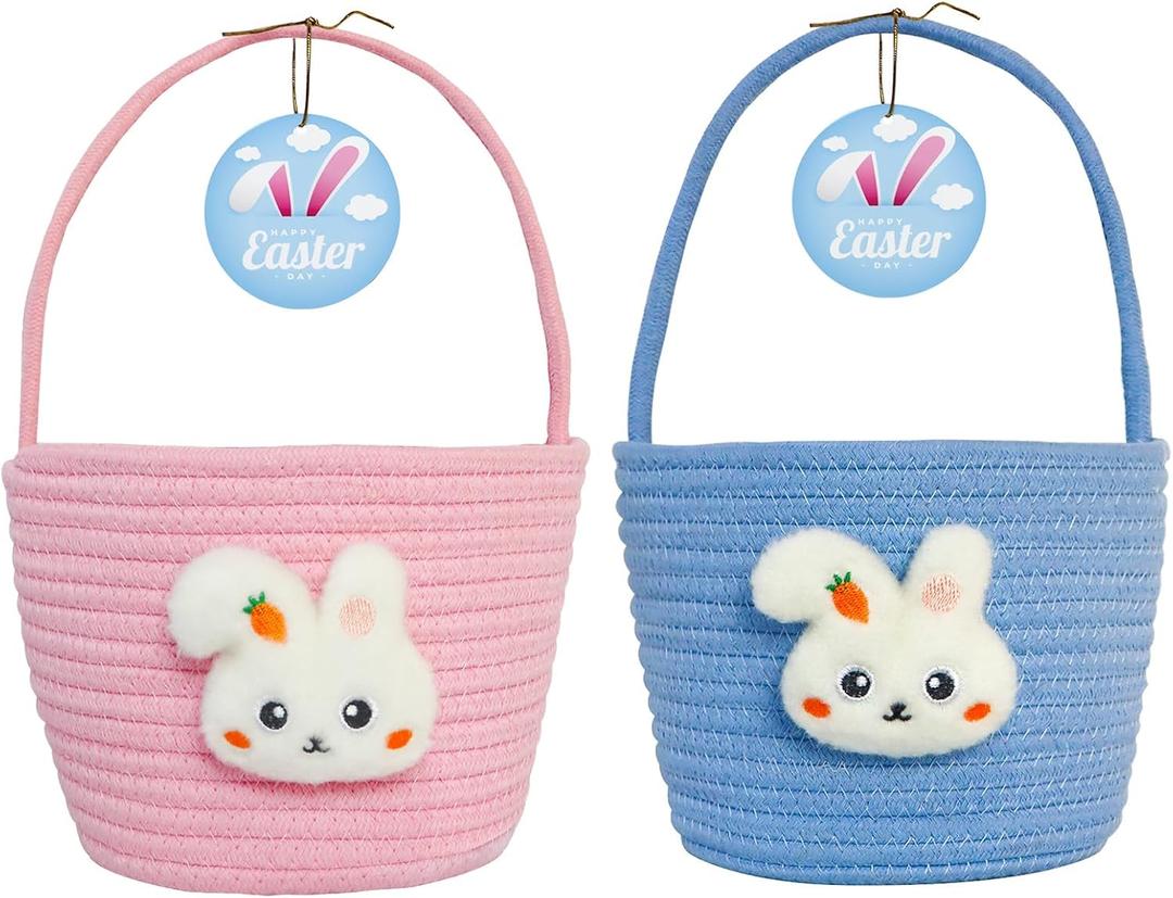 Easter Basket, Easter Baskets for kids Personalized Easter Basket for Boys and Girls Set of 2 Empty Bunny Egg, Boys, Girls, Toddler, Babies, Infant Easter gifts basket (Blue & Pink 2-Pack)