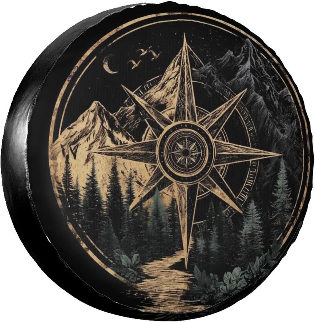 Retro Compass Spare Tire Cover Wheel Protectors Weatherproof Sun Protection Covers Universal for SUV Jeep Travel Trailer 15"