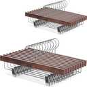 Nature Smile Solid Lotus Wood Deluxe Wooden Pants Hangers Bottom Hanger Jeans Hanger Skirt Hanger with 2Adjustable Clips Anti Rust Hook 20 Pack (Retro)