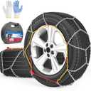 Snow Chains for Car Tires Manual Tightening, Universal Adjustable Emergency Portable Tire Chains, Suitable for Commuter Car and SUV, Set of 2 (KN140)