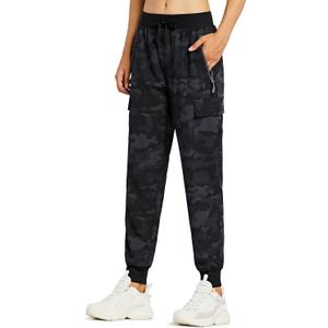 Libin Women's Cargo Joggers Lightweight Quick Dry Hiking Pants Athletic Lounge Casual TravelRegular (Large, Camo Black)