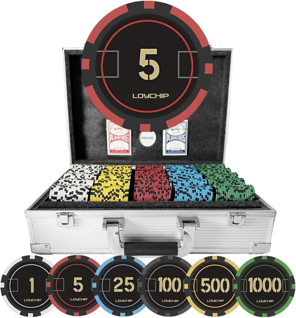 1000 Piece Poker Chip Set with 11.5g Heavyweight Composite Chips and Aluminum Case for Texas Holdem Blackjack Gambling Tournaments Includes Denominations Playing Cards and Dealer Buttons