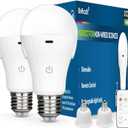 CordlessGlow 15W E12 Rechargeable Light Bulbs with Remote, 3 Color Temperatures and Dimmable Battery Light Bulb, Touch Control + 4 Timing + USB Rechargeable Battery Powered Light Bulb, 2Pack