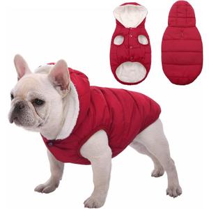 Fleece Hoodie, Windproof Waterproof Coat, Winter Warm Jacket, Cold Weather Pet Apparel Clothes Vest for Small Medium Large Dogs (XL, Red)