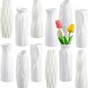 Hoolerry 12 Pcs White Flower Vases Bulk for Centerpieces Plastic White Bud Vase for Flowers Ceramic Look Flower Vase Decorative Tall Unbreakable Vase for Flowers Home Office Table(Retro Style)