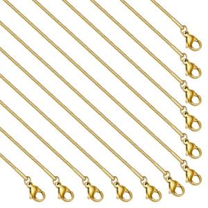 GTVOODX 12 Pcs Gold Plated Chain Bulk 18 Inches Thin Snake Stainless Steel Necklace Chains for Women Jewelry Making