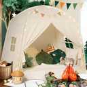 Sumbababy Large Teepee Tent for Kids: with Star Lights & Flags - Tent for Kids Indoor Kids Teepee for Boys & Girls - Playhouse Inside Canopy Bed for Playroom Gift Toys (Cream)