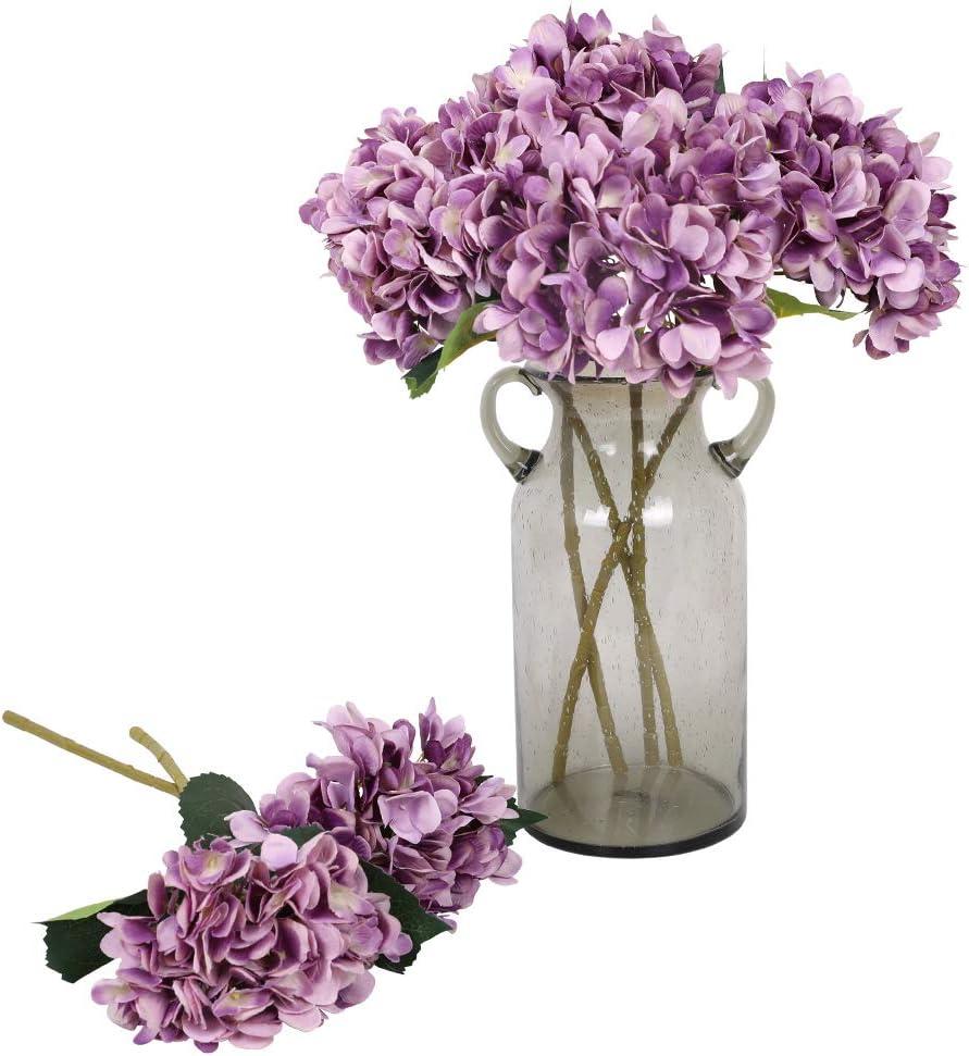 Kisflower Purple Hydrangea Artificial Flowers - 6pcs Faux Hydrangea Flowers, Fake Flowers for Table Centerpiece, Silk Hydrangea Flowers with Stems for Home Wedding Party Decor