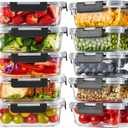 10 Pack Glass Food Storage Containers with Lids, Meal Prep Containers, Airtight Bento Boxes with Leak Proof Locking for Microwave, Oven, Freezer and Dishwasher, BPA Free