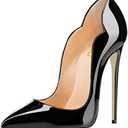 FSJ Women Classic Pointed Toe High Heels Sexy Stiletto Pumps Office Lady Casual Dress Party Prom Shoes, Size 9.5 US, Black