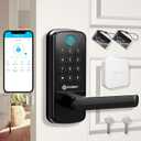 Smart Door Lock with WiFi Gateway, Keyless Entry Door Lock with Handle - Smart Locks for Front Door with Keypad - Fingerprint Locks with App Control - Auto Lock (Black Smart Lock+ Wifi Gateway)