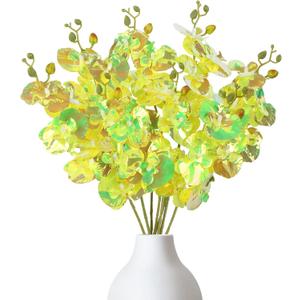 8pcs 24K Galaxy Orchid Artificial Flowers Glass Flowers with Stems Colorful Green Fake Orchid Flowers for Vase Wedding Garden Party Home Table Centerpiece Decor (Green)