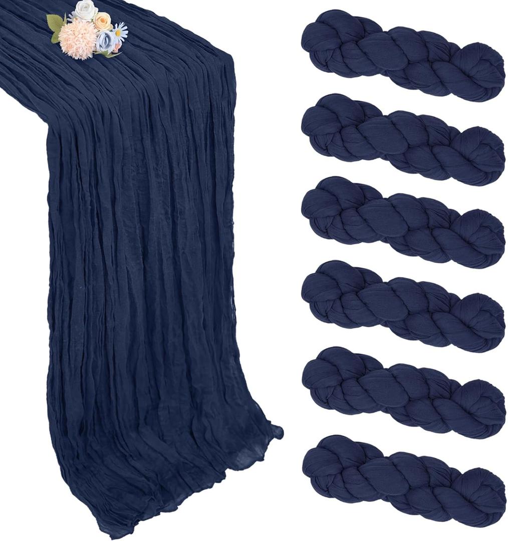 6 Pack Navy Blue Cheesecloth Table Runner 10ft Boho Gauze Fabric Cheese Cloth Table Runner 35 x 120 Inch Rustic Sheer for Holiday Baby Shower Home Dcor Party Wedding Decoration
