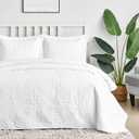 Hansleep White Quilt King Size - Damask Ultrasonic All Season Bedspread King, Soft Lightweight Coverlet Bedding Set, 3 Piece (1 Quilt, 2 Pillow Shams)