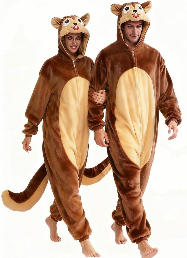 vavalad Adult Onesie Pajamas Halloween Costume Cosplay Women Men (Large, New Brown Animal Onesie Pajamas)