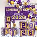 2 x Graduation Decorations 2026 Purple and Gold Balloon Boxes, Class of 2026 GRAD Letters, Balloon Garland Kit, Congrats Grad Banner Photo Backdrop for High School & College