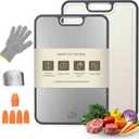 Titanium Cutting Board Double-Sided 2-in-1 (99.9% Titanium + PP), 15" x 10", with Accessories (Finger Guard, Glove, Thumb Knives) - Kitchen Metal Chopping Board for Meat, Fruits & Vegetables