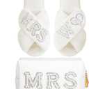 Xtinmee Personalized Initial Wedding Bride Slippers MRS Pearl Letter Makeup Bag Bridal Shower Gifts for Wedding Day (W)