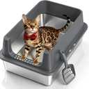 XL Open Top Stainless Steel Litter Box Large with High Sides,Gray | Extra Large Metal Cat Litter Pan , XL Litter Box, Non-Stick Easy Clean Anti-Leak Kitty Litter Pan, Odor Control, Open Top