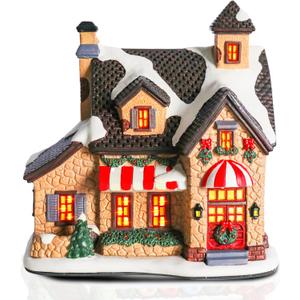 Christmas Village Houses - Hand-Painted Ceramic Gingerbread House Decorations With LED Lights for Indoor Christmas Decor