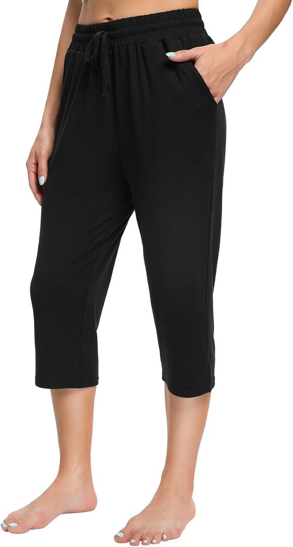 OLIKEME Women's Yoga Capri Pants Loose Drawstring High Waisted Sweatpants Lounge Running Gym Short With Pockets (L)