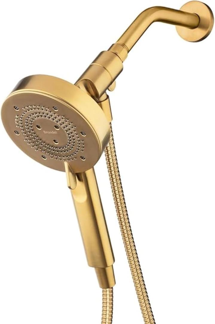 Brondell Nebia Yuba HaloNetic Double Dock Magnetic Handheld Shower Head, 60" Stainless Steel Hose, 5-Setting, Matte Gold