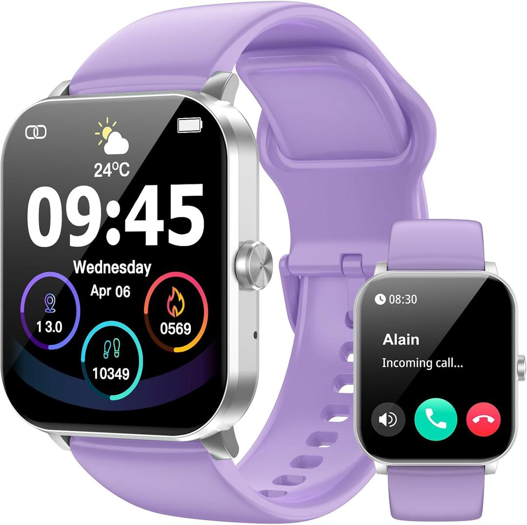 Smart Watch, Smartwatches for Men Women, 1.85" HD Fitness Tracker (Answer/Make Calls), 120+ Sport Modes, Heart Rate/Sleep Monitor, IP68 Waterproof Fitness Watch, Smartwatch (Purple)