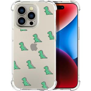 Compatible for iPhone 15 Pro Cases with Design, Cute Transparent Phone Case for Women Girls Girly with Heavy Duty Protective Bumper (Clear Dinosaurs)