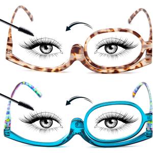 JO 2 Packs Makeup Reading glasses Magnifying Readers for Women with Spring Hinge One Eye Cosmetic Readers Rotating Lens
