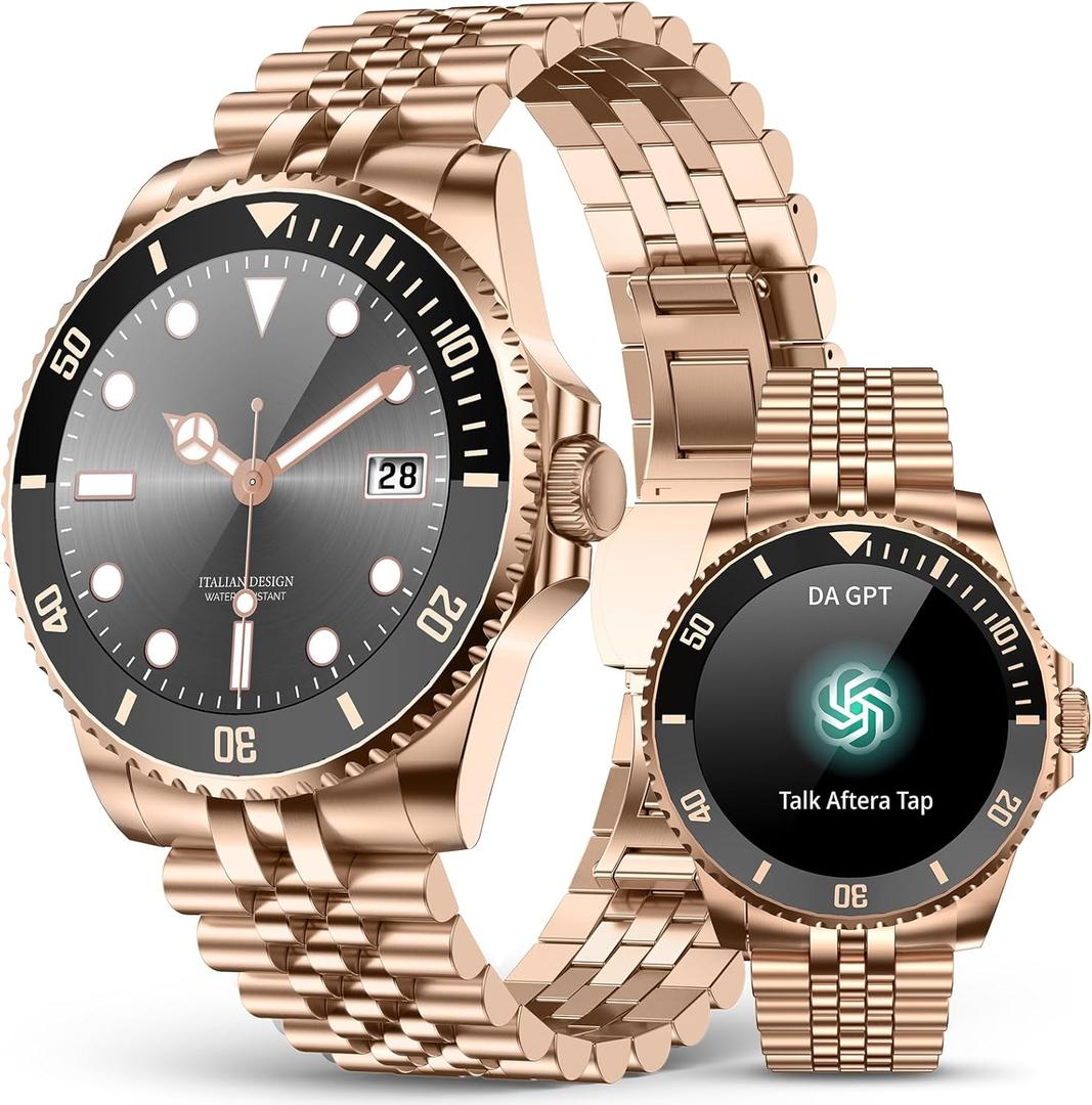 2025 DA GPT Smart Watch for Men,1.19-inch AMOLED Display, 24/7 Heart Rate, Blood Oxygen, Blood Pressure, Sleep Monitor, 107 Sports Fitness Tracker, Waterproof Smartwatch Compatible Android iOS Gold