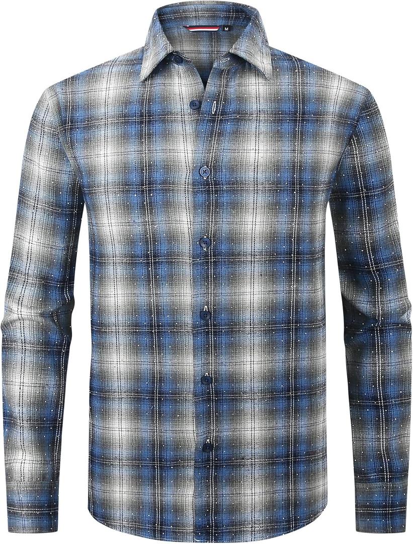 Alex Vando Mens Button Down Shirts Flannel Shirt Long Sleeve (M)