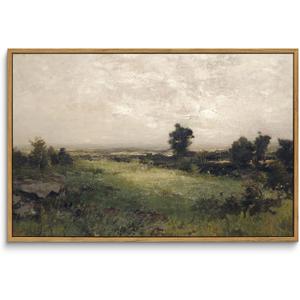 InSimSea Framed Canvas Wall Art Vintage Decor, Landscape Wall Art Room Decor, Large Classical Scenery Valley Grassland Paintings Wall Decor, Home Decor for Living Room Bedroom Office, 16"x24"