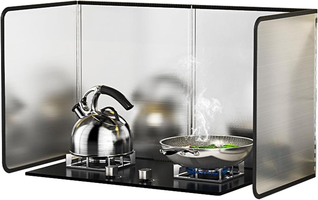 KorsiKato 4 Sided Grease Splatter Guard Foldable Splatter Guard for Stove Stainless Steel Oil Splatter Screens Backsplash for Wall Gas Range Frying Pan Camping(Size:15.7×31.5×15.7inches)