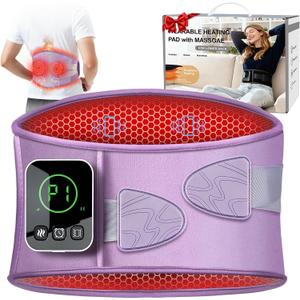 Graphene-Infused Cordless Heating Pad with Massager for Back, 5000mAh Rechargeable Portable Lower Back Massager with 3 Heat 3 Vibration with 20/30/40 mins Timer Options, Gifts for Women Men Mom Dad