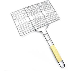 Ochine Grill Basket Portable Stainless Steel BBQ Barbecue Grilling Basket BBQ Tool Outdoor Grill Accessories with Handle for Fish, Vegetables, Shrimp, and Small Flat Sea Food