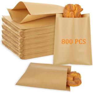 WOPPLXY 800 Pack Kraft Paper Sandwich Bags, 8 x 6 Inch Wax Paper Bags, Brown Paper Treat Bag, Breakfast Paper Bag, Flat Greaseproof Bags for Bakery, Cookies, Snacks, Sandwiches