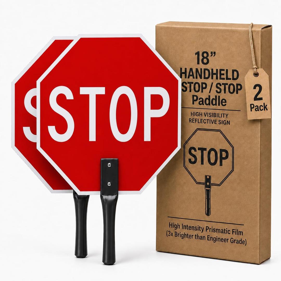 OLANZU Hand Held Stop Sign for Crossing Guard, 2 Pack, 18x18"